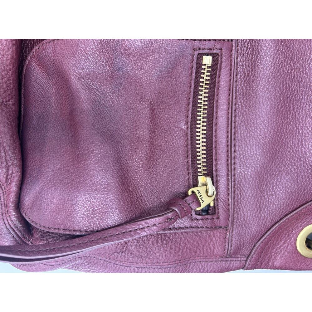 Fossil Handbag Purse Purple Pebble Leather Crossbody Or Shoulder Zip Boho Chic - Picture 5 of 16